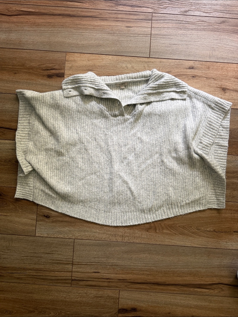 LOFT Cream Off-the-Shoulder Ribbed Sweater Poncho